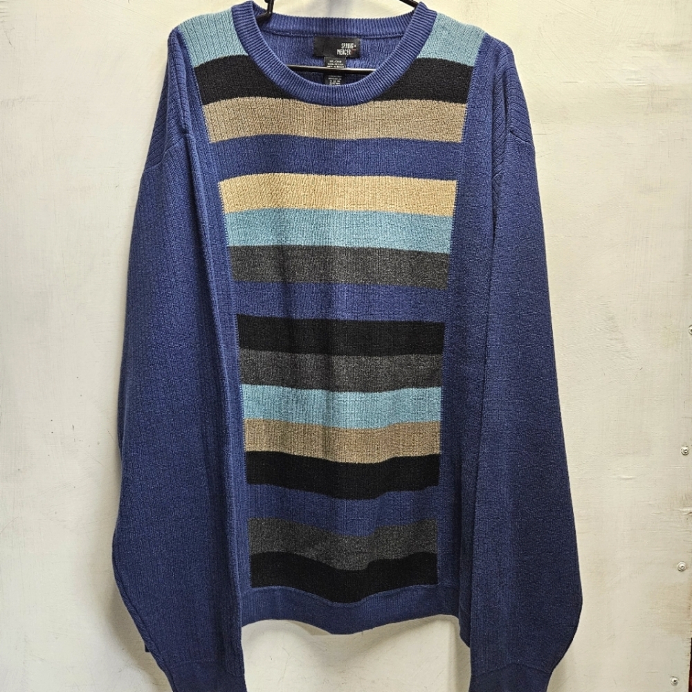SPRING+MERCER cotton knit crewneck sweater with stripes ~ mens/unisex XL